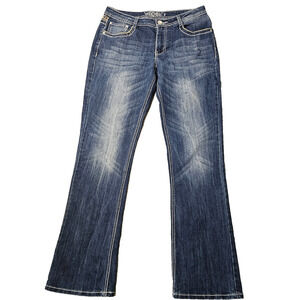 VTG REVOLT Womens Embroidered and Embellished Blue Denim Jeans Size 8 Stretch